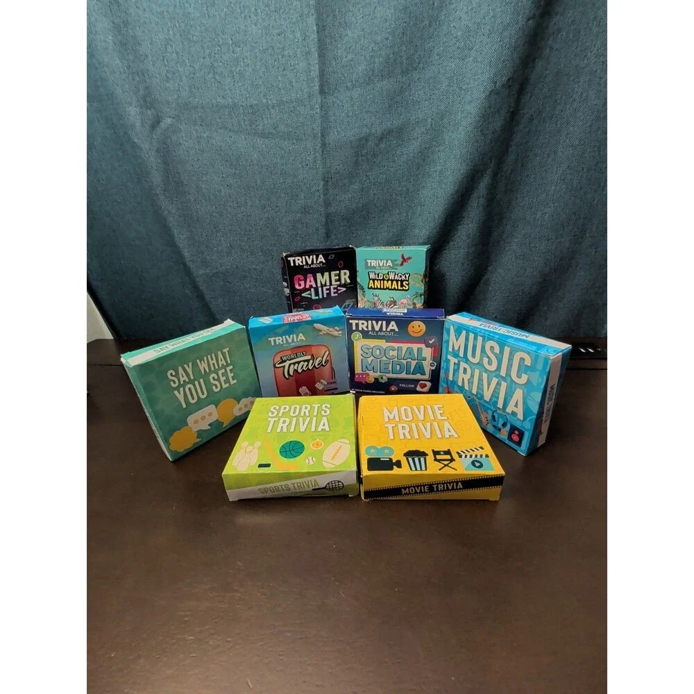 8-Pack Mini Trivia Game Set | Music Movies Sports Travel & Puzzles